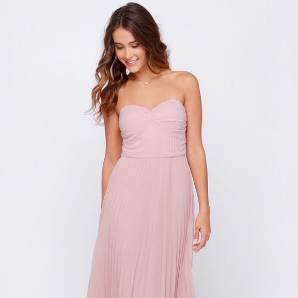 Lulu’s Always Charming Strapless Blush Maxi Dress